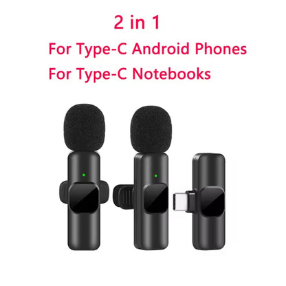 K60 New Wireless Lavalier Microphone Portable Audio Video Recording Mini Mic for Iphone Android Live Broadcast Gaming Phone Mic