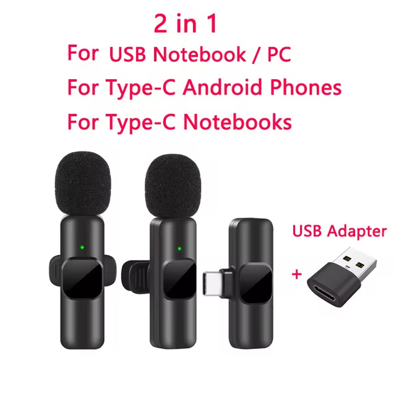 K60 New Wireless Lavalier Microphone Portable Audio Video Recording Mini Mic for Iphone Android Live Broadcast Gaming Phone Mic