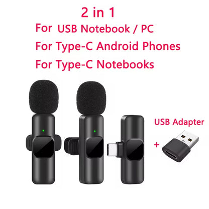 K60 New Wireless Lavalier Microphone Portable Audio Video Recording Mini Mic for Iphone Android Live Broadcast Gaming Phone Mic